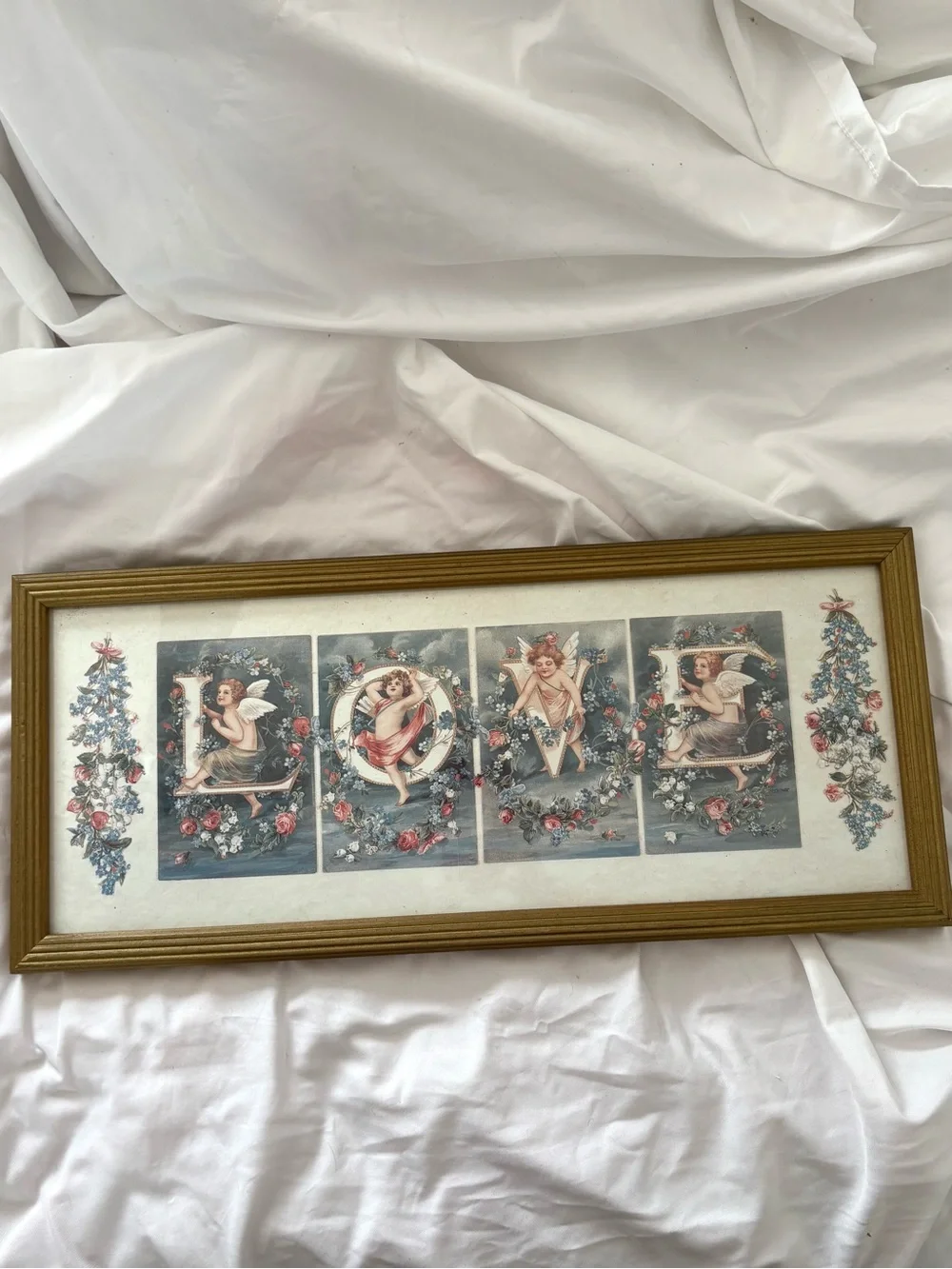 Vintage Victorian style cherub angel LOVE framed art illustration print home